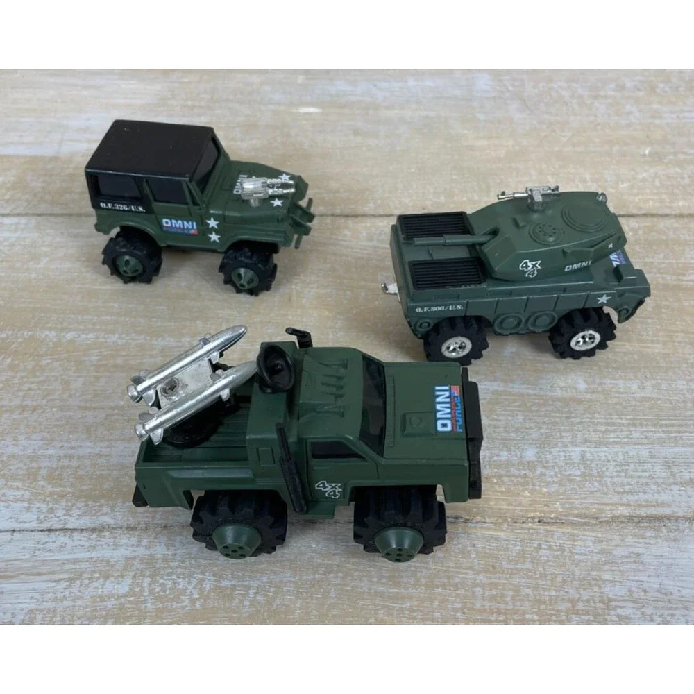 Vintage 1981 Set of 3 LJN Rough Riders 4x4 OMNI Force US Military Trucks *READ